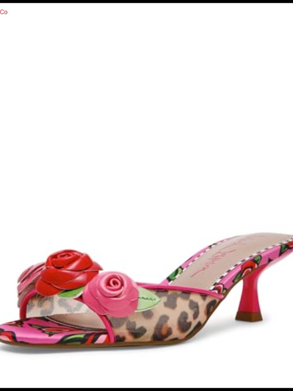 Kitten Heel Slide Sandals 3D Floral Leopard Slip On Mule Heels